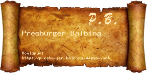 Presburger Balbina névjegykártya
